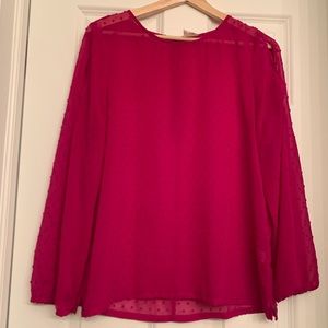 Hot pink sheer cold shoulder top, M, GUC